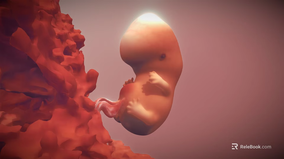 Human Fetus Development In Uterine Environment With Amniotic Fluid And Placenta 3d model 