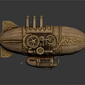 Steampunk Airship Model With Three Pipes Ornate Gears And Intricate Carvings