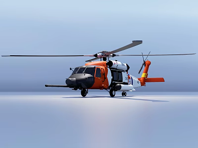 Orange And White Rescue Helicopter With Main Rotor Tail Rotor And Landing Gear 3d model