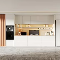 Modern White Kitchen Cabinets With Wooden Accents And Built in Appliances