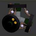 3D Rendered Mechanical Structure With Black Silver Components And Green Circular Sections