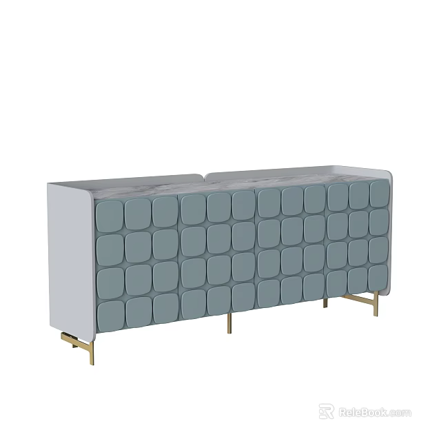 Modern Light Blue Sideboard With Square Pattern Design And Marble Top Golden Legs 3d model