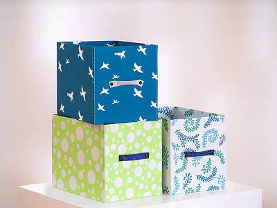 Decorative Storage Boxes With Star Bird Print Polka Dot And Leaf Patterns For Home Organization 3d model