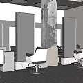 Modern Hair Salon Interior Design With White Salon Chairs Large Mirrors And Decorative Pillar