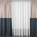 Two Tone Pink And Navy Blue Curtains With White Sheer Curtain In The Middle