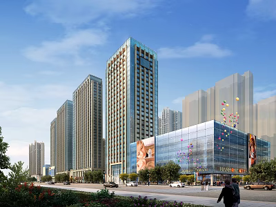 Modern High Rise Residential Buildings With Commercial Area And Urban Greenery 3d model