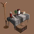 Vintage Furniture Collection With Wooden Coat Rack Table And Decorative Trunk Items