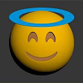 Yellow Smiley Face With Blue Halo And Cheerful Expression On Dark Surface