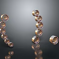 Gold Circular Decorative Components Arranged In Curved And Vertical Patterns With Reflective Surfaces