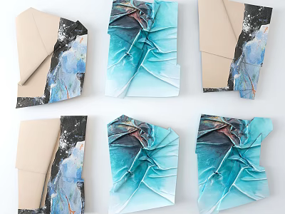 Artistic Modern Origami Wall Decor With Light Blue Beige Abstract Brushstrokes 3d model