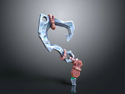 3D Modeled Hook Weapon Design With Blue Metal Pink Rope And Green Gem 3d model