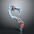 3D Modeled Hook Weapon Design With Blue Metal Pink Rope And Green Gem