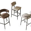 Modern Three Bar Stools With Different Colors Upholstered Seats And Metal Frames