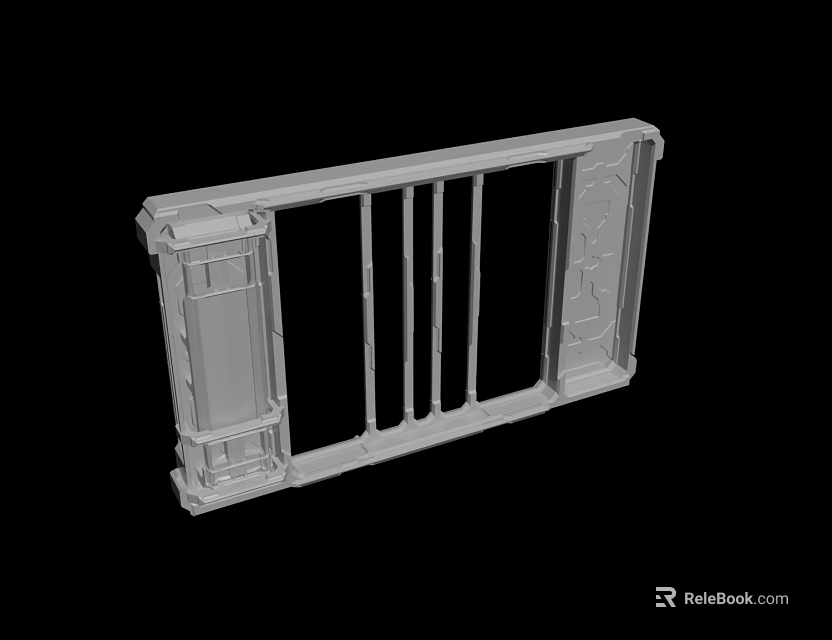 3D Model of Decorative Railing Frame With Intricate Edges and Vertical Bars 3d model 