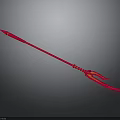 Red Trident Weapon With Long Handle And Three Prongs Design
