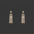 Two Old Stone Pillars With Spherical Finials Linked By Iron Chains 3d model