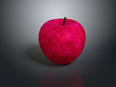 Fresh Ripe Sparkling Red Apple On Reflective Surface With Gray Background 3d model