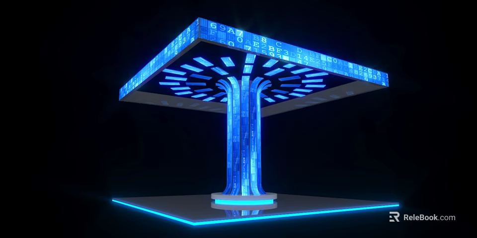 Modern Blue Glowing Square Structure with Illuminated Central Pillar and Top Lighting Design 3d model
