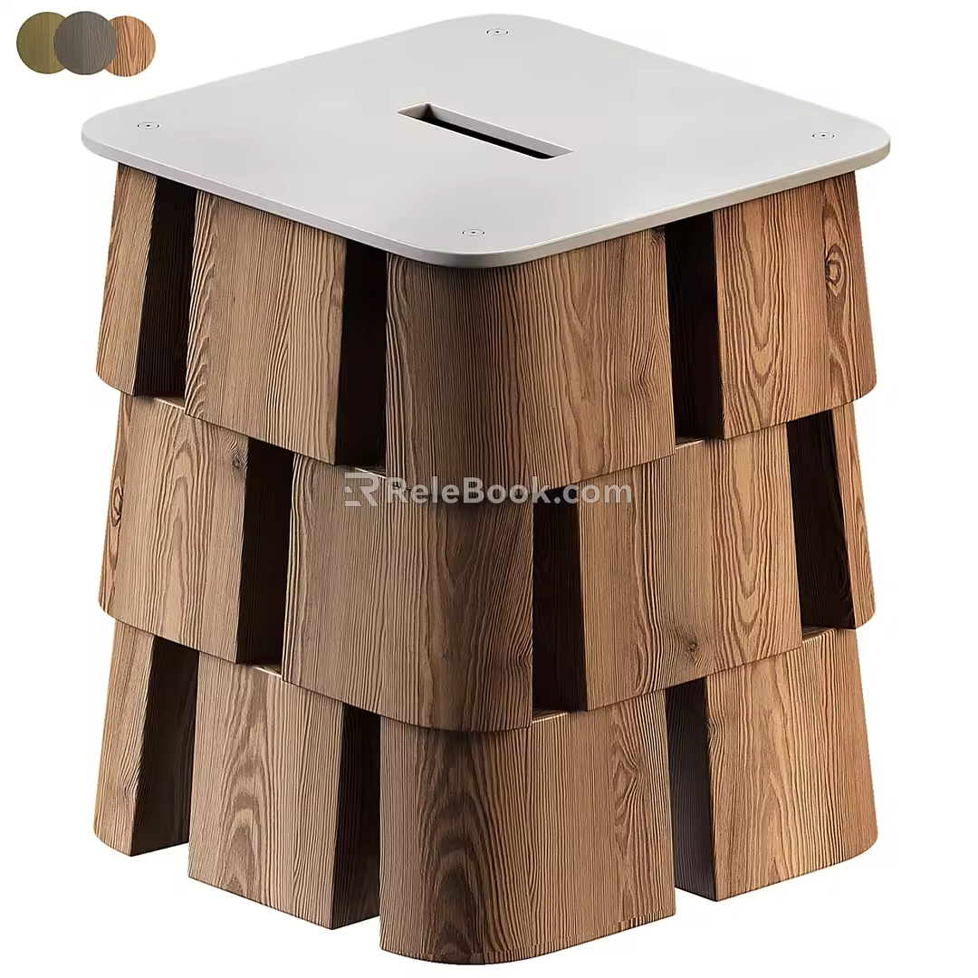 Antique Sofa Stool Low Stool Shoe Changing Stool Square Stool 3d model
