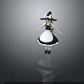 Children's Cute Doll With Orange Hair Wide Brimmed Hat And Black White Maid Outfit