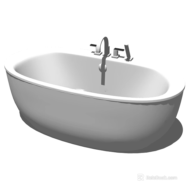 Elegant Modern White Freestanding Bathtub With Chrome Faucet And Smooth Surface 3d model 