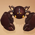 3D Robotic Crab Character With Large Claws Yellow Eyes Small Antennae And Metallic Shell