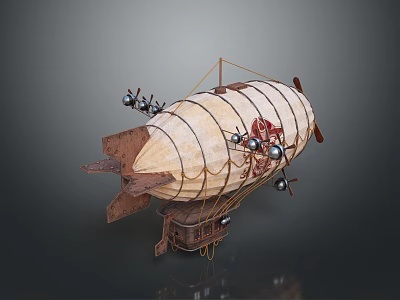 Steampunk Airship Structure With Striped Envelope Red Motifs And Propellers 3d model