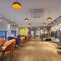 Yoga Studio Interior With Yoga Mats Colorful Glass Windows Cloud Pendant Lights And Fitness Balls