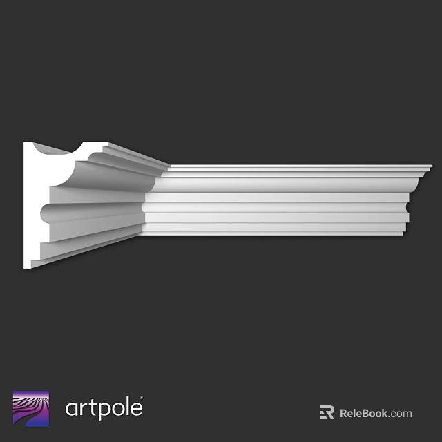 White Layered Cornice Molding With Smooth Surface For Interior Decoration 3d model 