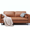 Modern Brown Leather Multi Seater Sofa With Patterned Pillow Blanket And Black Legs 3d model