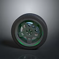 High Performance Car Wheel Component With Black Tire Alloy Rim Green Accents
