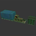 Blue Tarp Covered Cargo On Pallet With Wooden Crates And Stacked Boxes