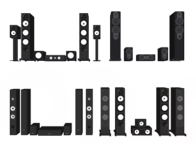 Various Home Audio Speakers Including Floor Standing Bookshelf And Subwoofer Models 3d model