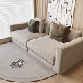 Cream wind double sofa fabric double sofa pillow round carpet venetian blinds decorative painting 3d model