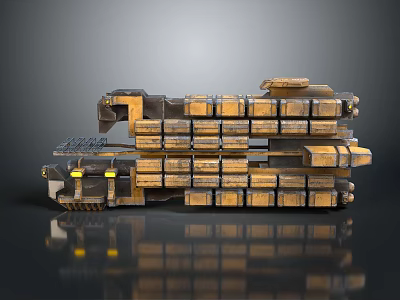 Industrial Mechanical Structure With Yellow Brown Modular Blocks And Reflective Base 3d model