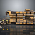 Industrial Mechanical Structure With Yellow Brown Modular Blocks And Reflective Base