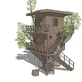 Park Landscape Featuring Two Story Treehouse With Balcony Staircase And Trees