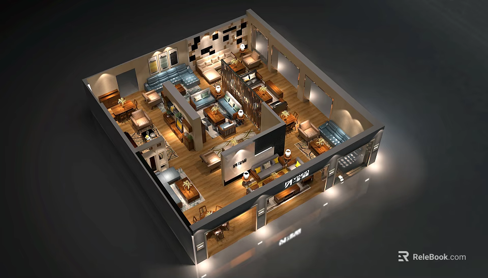 Modern Living Room Interior Design With Sofa Coffee Table Set And Ambient Lighting 3d model 