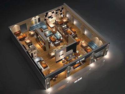 Modern Living Room Interior Design With Sofa Coffee Table Set And Ambient Lighting 3d model