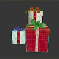 Colorful Decorative Gift Boxes With Red And Silver Ribbons And Bows