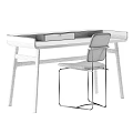 Modern Minimalist Desk With Walnut Wood Finish And White Metal Frame Chair