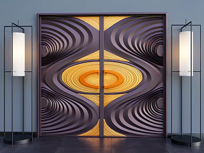 Modern Decorative Security Door With Wave Pattern And Purple Gold Design 3d model