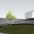 Modern Sales Office Building With Curved Glass Facade And Landscape Design 3d model