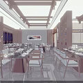 Traditional Oriental Restaurant Interior With Wooden Ceiling Open Buffet Counter And Decorative Backdrop