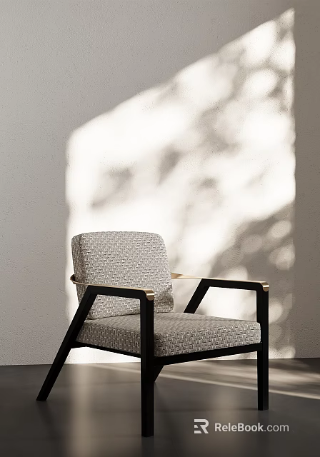 Stylish Upholstered Accent Chair With Black Frame And Metal Armrests In Natural Light Shadow 3d model 