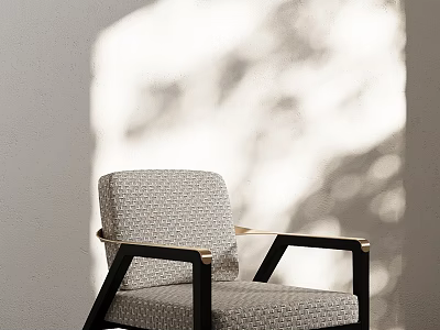 Stylish Upholstered Accent Chair With Black Frame And Metal Armrests In Natural Light Shadow 3d model