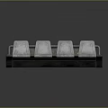 Industrial Four Seat Bench With Dark Metal Frame Upholstered Seats And Backrests