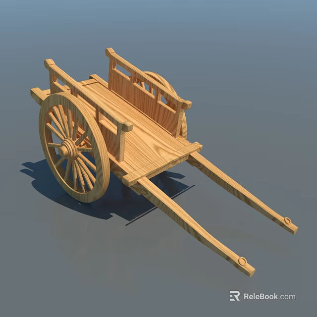 Traditional Wooden Flatbed Cart With Large Spoked Wheels And Handcrafted Frame 3d model 