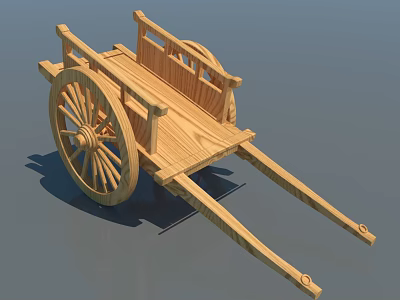 Traditional Wooden Flatbed Cart With Large Spoked Wheels And Handcrafted Frame 3d model