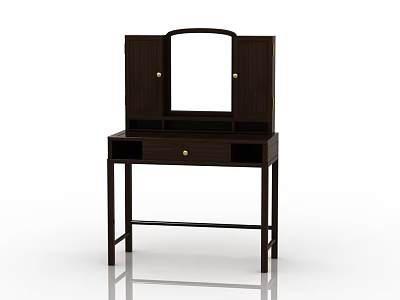 Dark Wood Dressing Table With Mirror Top Cabinet And Drawer Design 3d model